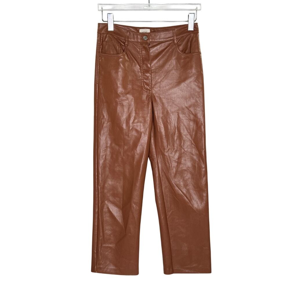 Wilfred Aritzia The Melina Vegan Leather Pants 8 Brown High Waist Straight Leg